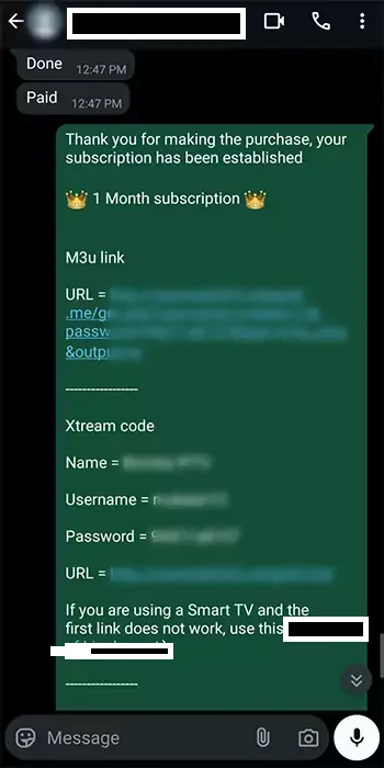 Kundeanmeldelse af Dansk IPTV via WhatsApp – eksempel 2