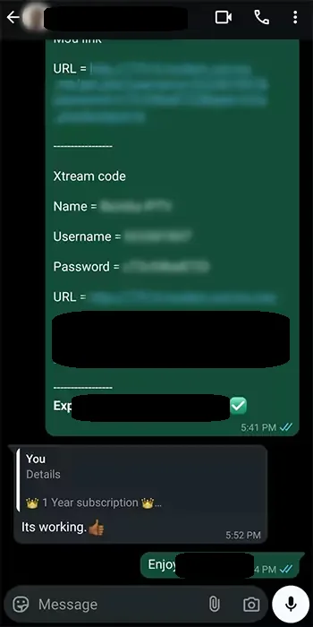Kundeanmeldelse af Dansk IPTV via WhatsApp – eksempel 4