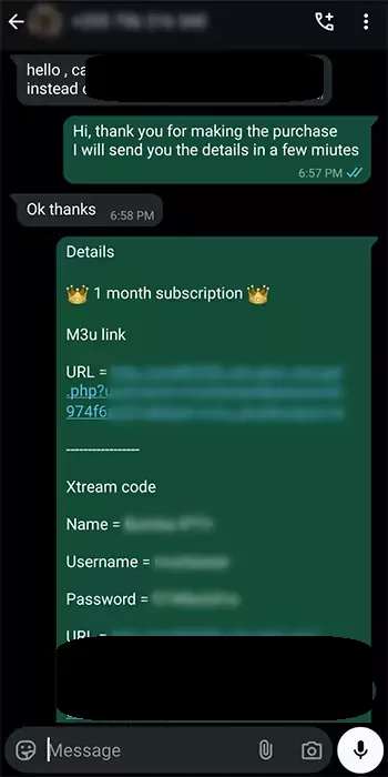 Kundeanmeldelse af Dansk IPTV via WhatsApp – eksempel 5